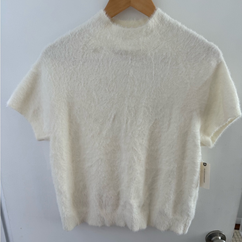 NWT Anthropologie Cozy White Fuzzy Knit Top Size XL